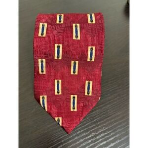 Bill Blass Men's Silk Tie Red Yellow Blue Geometric Pattern 100% Silk Designer